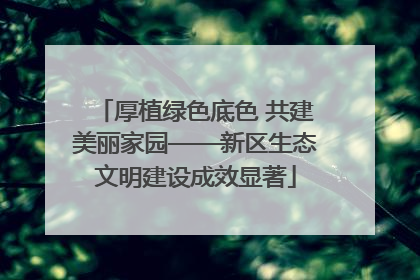 厚植绿色底色 共建美丽家园——新区生态文明建设成效显著